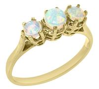 9ct Yellow Gold Womens Colorful Fiery Opal Eternity Trilogy Band Ring - Size T 1/2