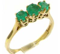 9ct Yellow Gold Womens Vibrant Emerald Eternity Trilogy Band Ring - Size Y