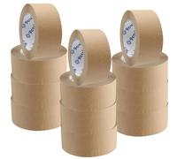 9Cube 12 Environmentally Friendly Paper Packing Tape, Brown Kraft 50mmx50M, Strong Recyclable Heavy-Duty Parcel Packaging for Moving House and Box, Shipping Sealing Adhesive Sticky Roll