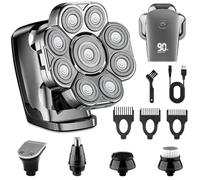 9D Bald Head Shaver for Bald Men, 5-in-1 Electric Razor for Men, Cordless Rechargeable & Waterproof Head Shaver for Wet/Dry Shave with Nose Hair Trimmer, Massager, LED Display