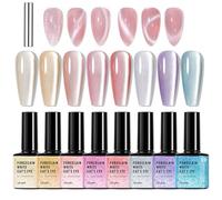 9D Cat Eye Gel Nail Polish Set with Magnet Stick - Magnetic Gel Polish -Jelly Nude Pink Silver Blue Purple Gold Cat Eye Nail Polish UV/LED Soak Off Salon DIY Nail Art (6 Colours Jelly Nude Pink Set)