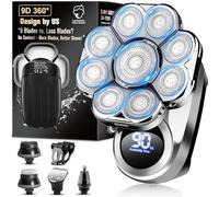 9D Electric Head Shaver for Bald Men, Upgraded 6-in-1 Head Shaver for Bald Men, Waterproof Wet/Dry Grooming Kit Electric Shaver for Men, Cordless Rechargeable Bald Head Razor for Home&Travel Gift