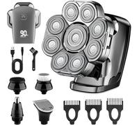 9D Head Shavers for Bald Men, 5-in-1 Electric Razor, Cordless Rechargeable Waterproof Wet/Dry Shaving Grooming Kit for Balder with Nose Trimmer, Massager, LED Smart Display, Gift for Husband Dad