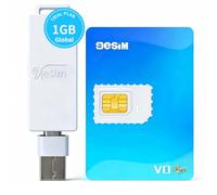 9ESIM V0MAX eSIM Card & Reader Kit for Unlocked iPhone/Android - SIM to eSIM Adapter, 1MB, 30 Profiles + 1GB Free Data, STK Menu, Unlimited Downloads, Pre-Cut, Global Travel USA/Europe/Japan/China