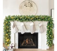 9FT/2.7M Christmas Garland with Lights, Christmas Garlands for Fireplace Stairs Artificial Wreath with 50 LED Lights, Home Decorations for Xmas Tree Front Door Home Holiday