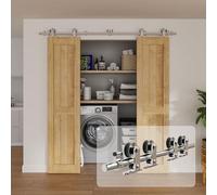 9FT/274CM Stainless Steel Sliding Barn Door Hardware Kit for Double Wood Door Heavy Duty(T Shape Hanger)