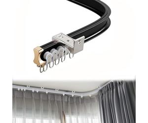 9ft Adjustable Black Aluminium Flexible Curtain Track - Wall-Mount Sliding Rail for Curtains & Drapes Ideal for Home & Office Use 2.7m Bendable Design
