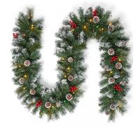 9FT Artificial Christmas Garland, Christmas Garland Decoration with 30 LED Lights and Pine Cone Baubles, Luxury Xmas Garland for Tree Fireplaces Stairs Doors Xmas Tree Garden Yard Decor, 270CM/ 9FT