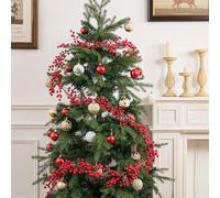 9ft Artificial Holly Berry Christmas Garland for Stairs Table Extra Long Christmas Tree Garland Christmas Decorations for Front Door Outdoor Christmas Decor Winter Fireplace Garland (Red, One Size)