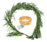 9FT Artificial Norfolk Pine Garland with LED Lights for Christmas Decoration, Real Touch Norfolk Pine Garland Winter Evergreen Plant, Faux Green Ornament for Mantle Fireplace