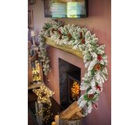 Marco Paul Luxury large snow flocked 9ft christmas garland - garlands for home decoration christmas realistic snow flocked pine needles pine cones 274cm christmas decor snow white Christmas wreath