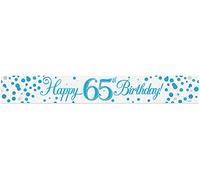 9ft Banner 65th Sparkling Fizz Birthday Blue Holographic