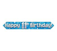 9ft Banner Happy 11th Birthday Blue Holographic