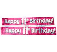 9ft Banner Happy 11th Birthday Pink Holographic