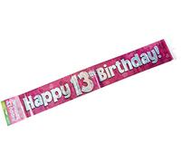 9ft Banner Happy 13th Birthday Pink holographic
