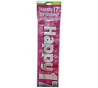 9ft Banner Happy 17th Birthday Pink Holographic