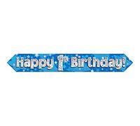 9ft Banner Happy 1st Birthday Blue Foil Holographic Banner