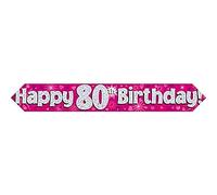 9ft Banner Happy 80th Birthday Pink Holographic