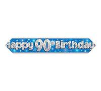 9ft Banner Happy 90th Birthday Blue Holographic
