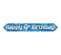 9ft Banner Happy 9th Birthday Blue holographic