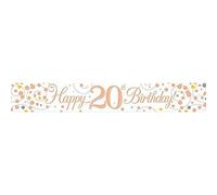 9ft Banner Sparkling Fizz 20th Birthday White & Rose Gold Holographic