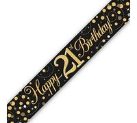 9ft Banner Sparkling Fizz 21st Birthday Black & Gold Holographic