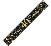 9ft Banner Sparkling Fizz 40th Birthday Black & Gold Holographic