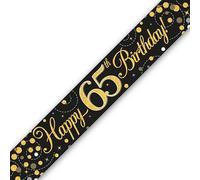 9ft Banner Sparkling Fizz 65th Birthday Black & Gold Holographic