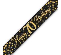 9ft Banner Sparkling Fizz 70th Birthday Black & Gold Holographic