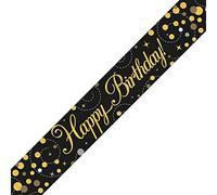 9ft Banner Sparkling Fizz Happy Birthday Black & Gold Holographic