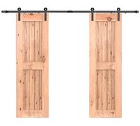 9FT Black Sliding Barn Door Hardware Kit - 274cm Track System for Double Doors Easy InstallationSteel Rustic Home Decor Perfect for Bedroom & Living Room
