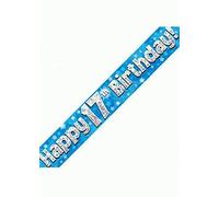 OakTree 9ft Banner Happy 17th Birthday Blue Holographic