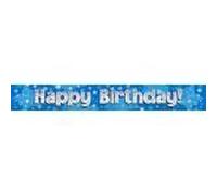 9ft Blue & Silver Stars Holographic Happy Birthday Banner (2.7m length)
