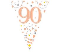 9ft Bunting Banner Pennant Flag Sparkling Fizz 90th Birthday White and Rose Gold Holographic