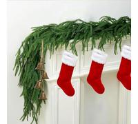 9FT Christmas Garland Decorations Real Touch Norfolk Pine Garland Handmade PE Artificial Xmas Garland for Fireplaces Stairs Table Christmas Garland Indoor/Outdoor Holiday Decoration (With bell)