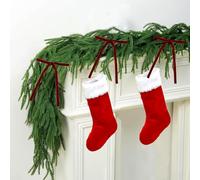 9FT Christmas Garland Decorations Real Touch Norfolk Pine Garland Handmade PE Artificial Xmas Garland for Fireplaces Stairs Table Christmas Garland Indoor/Outdoor Holiday Decoration (With bow)