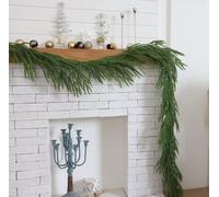 9FT Christmas Garland Real Touch Norfolk Pine, Artificial Greenery Garland for Mantlepiece, Fireplace, Table, Staircase, Doorway, Indoor Seasonal Home Decoration