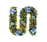 9ft Christmas Garland with LED Lights, Battery Operated Pre-Lit Artificial Garland for Christmas Decor Stairs Wall Door Indoor Outdoor (Blue, ONE SIZE)