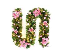 9ft Christmas Garland with LED Lights, Battery Operated Pre-Lit Artificial Garland for Christmas Decor Stairs Wall Door Indoor Outdoor (Pink, ONE SIZE)