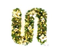 9ft Christmas Garland with LED Lights, Battery Operated Pre-Lit Artificial Garland for Christmas Decor Stairs Wall Door Indoor Outdoor (Golden, ONE SIZE)