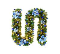 9ft Christmas Garland with LED Lights, Battery Operated Pre-Lit Artificial Garland for Christmas Decor Stairs Wall Door Indoor Outdoor (Blue-4pcs, ONE SIZE)