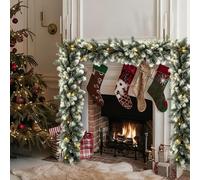 9ft Christmas Garland with Lights, 2.7m X 25 Cm, Green Holiday Garland with Light, White Xmas Wreath for Fireplace Stair Decoration, Manmade Wreath for Home Holiday Decoration (5ft)