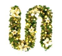 9ft Christmas Garland With Lights Artificial Wreath Front Door Hanging Garland Christmas Fireplace Garland Battery Operated Pre-Lit Artificial Garland For Christmas Decor Stairs Indoor Outdoor