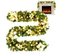 9ft Christmas Garland With Lights, Pre Lit Christmas Garland, 2.7M Wreath Garlands Decorations With Lights, Artificial Rattan Christmas Wreath Front Door Hanging Garland Fireplace Wall Door Decor