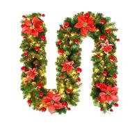9ft Christmas Garland With Lights, Pre Lit Christmas Garland, 2.7M Wreath Garlands Decorations With Lights, Artificial Rattan Christmas Wreath Front Door Hanging Garland Fireplace Wall Door Decor