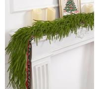 9FT Christmas Norfolk Pine Garland, Realistic Artificial Pine Greenery Garlands, Natural Touch Decoration, Christmas Garland for Mantle, Stairs, Tables, Windows, Indoors & Outdoors (1 PCS)