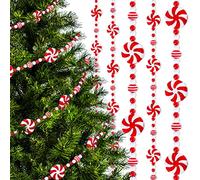 9Ft Christmas Tree Candy Garland Fake Acrylic Peppermint Candy Christmas Garland Decoration Red White Candy Beaded wreath for Christmas Party Supplies Holiday Favors Xmas Home Decoration