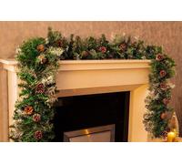 9Ft Frosted Glacier Christmas Garland Decoration - Snowy With Pinecones - 270Cm X 25Cm