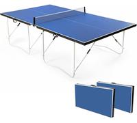 9FT Full Size Portable Folding Table Tennis Table - 10-Min Quick Assembly with Net Set & Single Player Practice Mode for Home, Indoor/Outdoor & Home Office Games (blue)