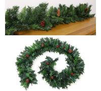 9ft Green Garland Christmas For DIY Decoration, Artificial Pine Green Garland with Pine Cone and Berry Indoor Outdoor for Xmas Tree Stairs Fireplaces Garden Decor